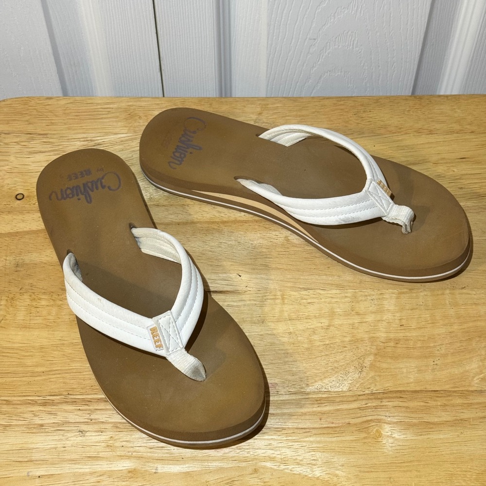 Reef Cushion Breeze Flip Flops Womens 9 Brown White Sandals Thong CI3950